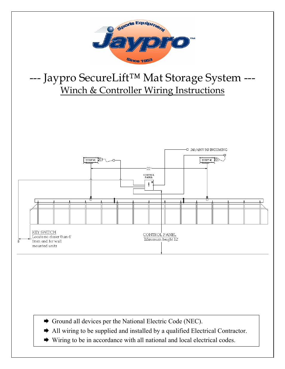 Jaypro Sports Jaypro SecureLift Mat Storage System User Manual | 20 pages