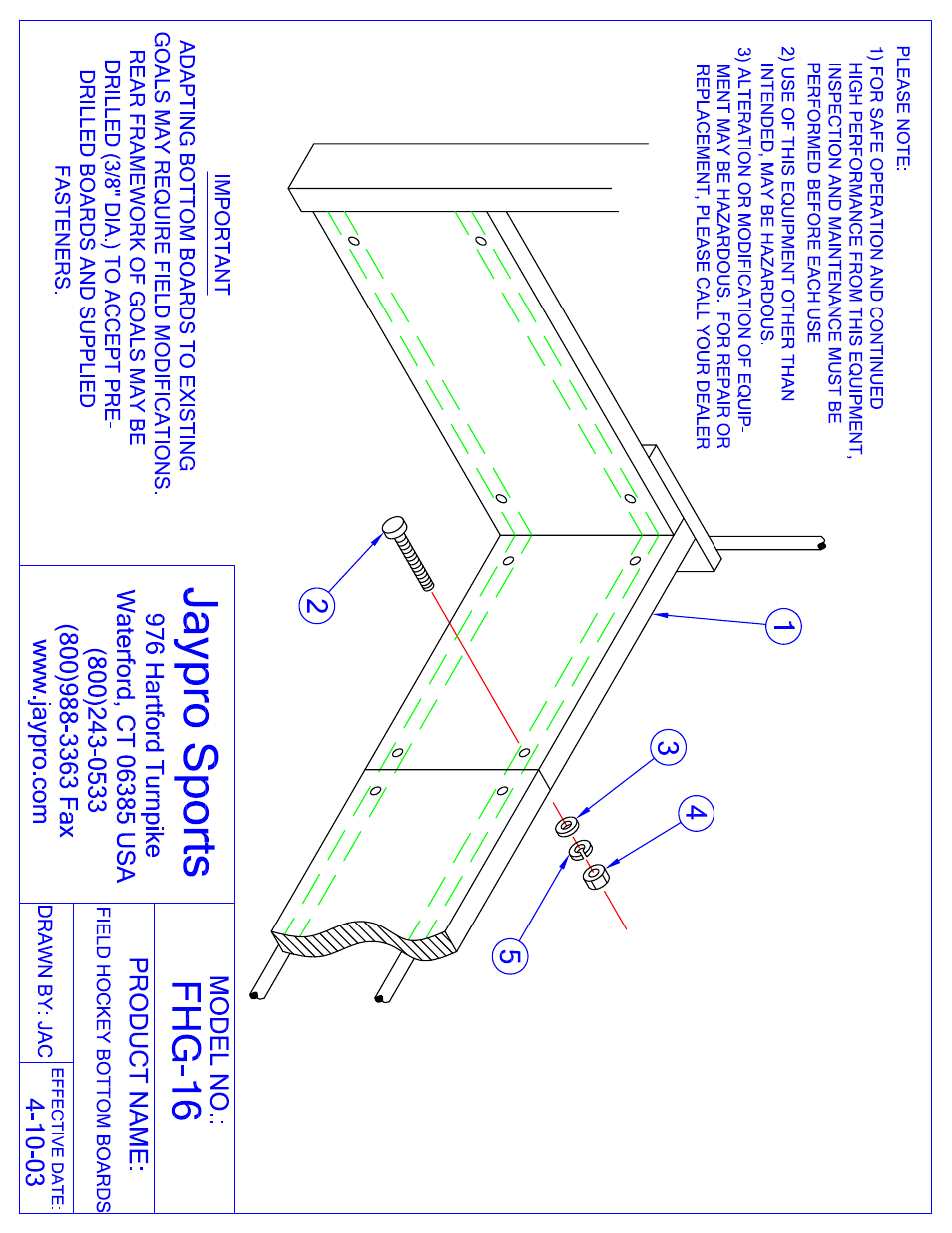 Jaypro Sports FHG-16 User Manual | 2 pages