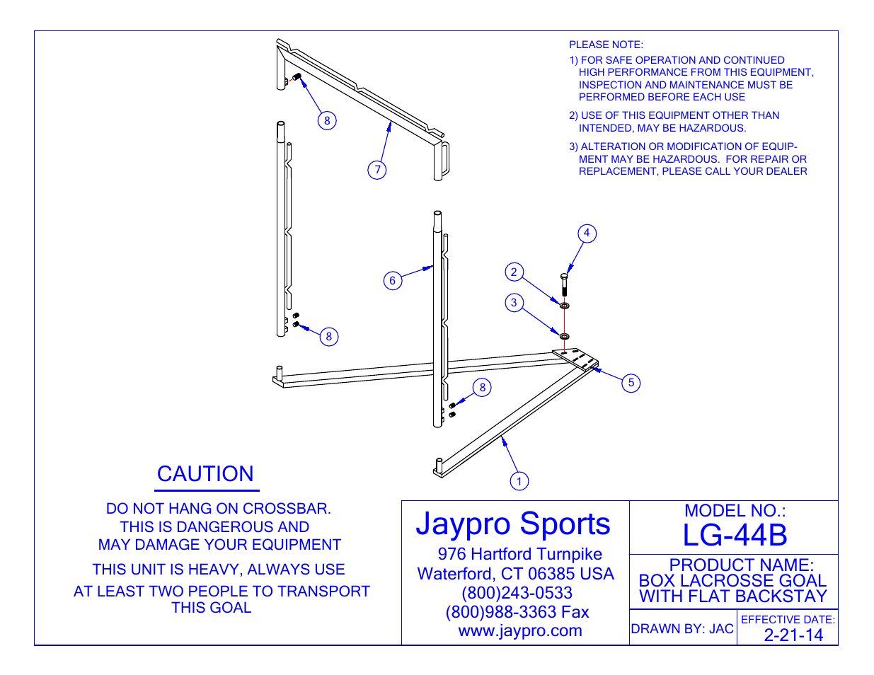 Jaypro Sports LG-44B User Manual | 2 pages