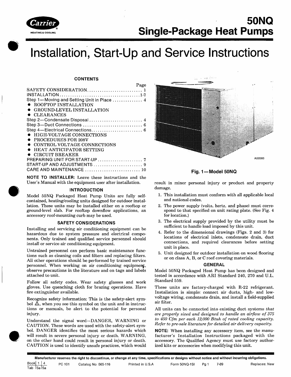 Carrier 50NQ User Manual | 16 pages