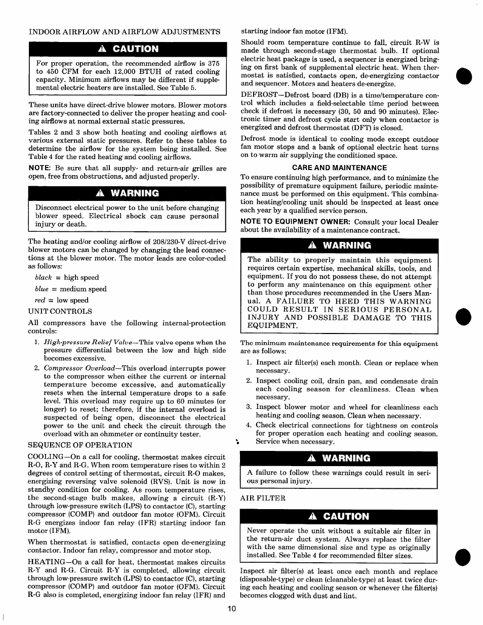 A caution, A warning | Carrier 50NQ User Manual | Page 10 / 16