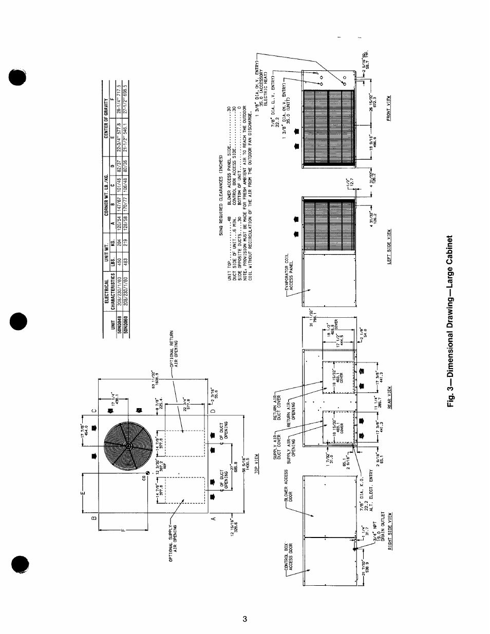 Fig. 3—dimensional drawing—large cabinet | Carrier 50NQ User Manual | Page 3 / 16