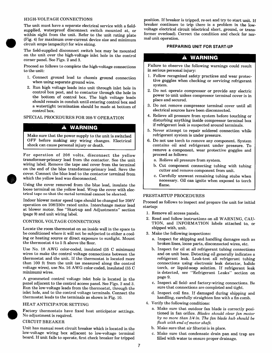 A warning | Carrier 50NQ User Manual | Page 7 / 16