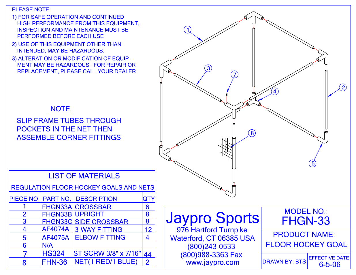 Jaypro Sports FHGN-33 User Manual | 3 pages