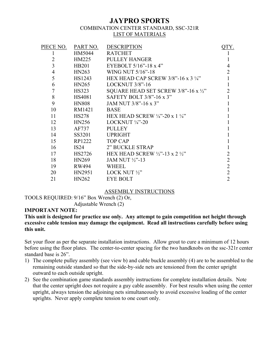 Jaypro sports | Jaypro Sports SSC-321R User Manual | Page 4 / 4