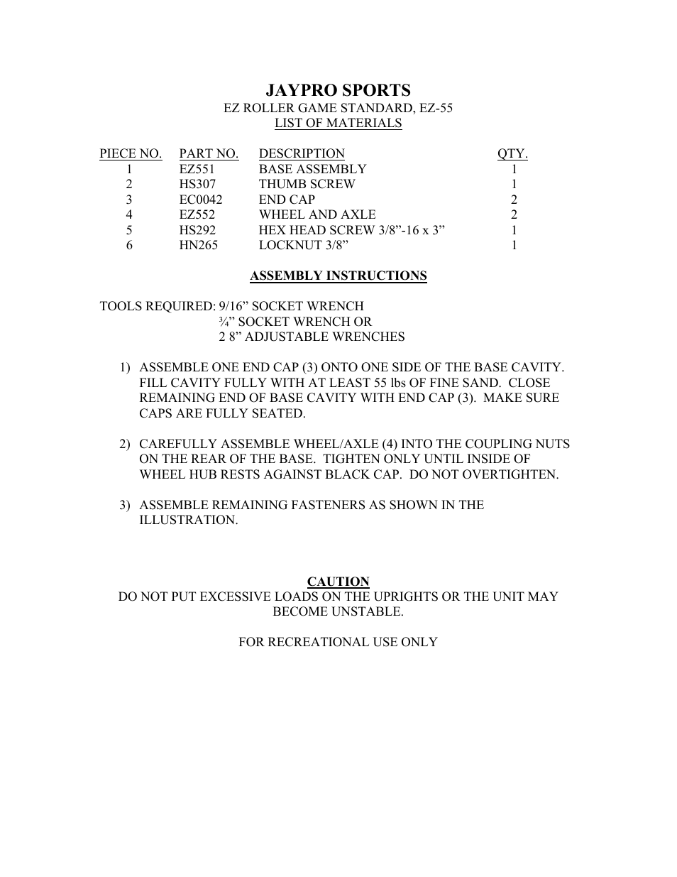 Jaypro sports | Jaypro Sports EZ-55HP User Manual | Page 3 / 3