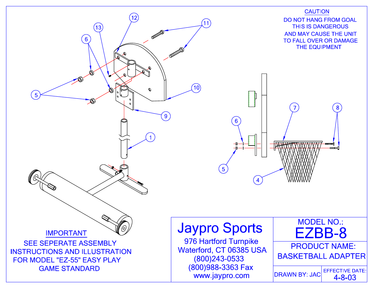 Jaypro Sports EZBB-8 User Manual | 2 pages