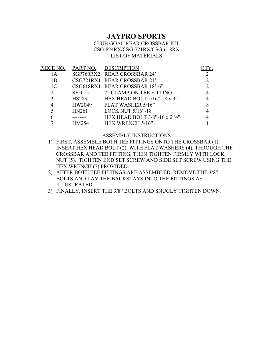 Jaypro sports | Jaypro Sports CSG-618RX User Manual | Page 2 / 2