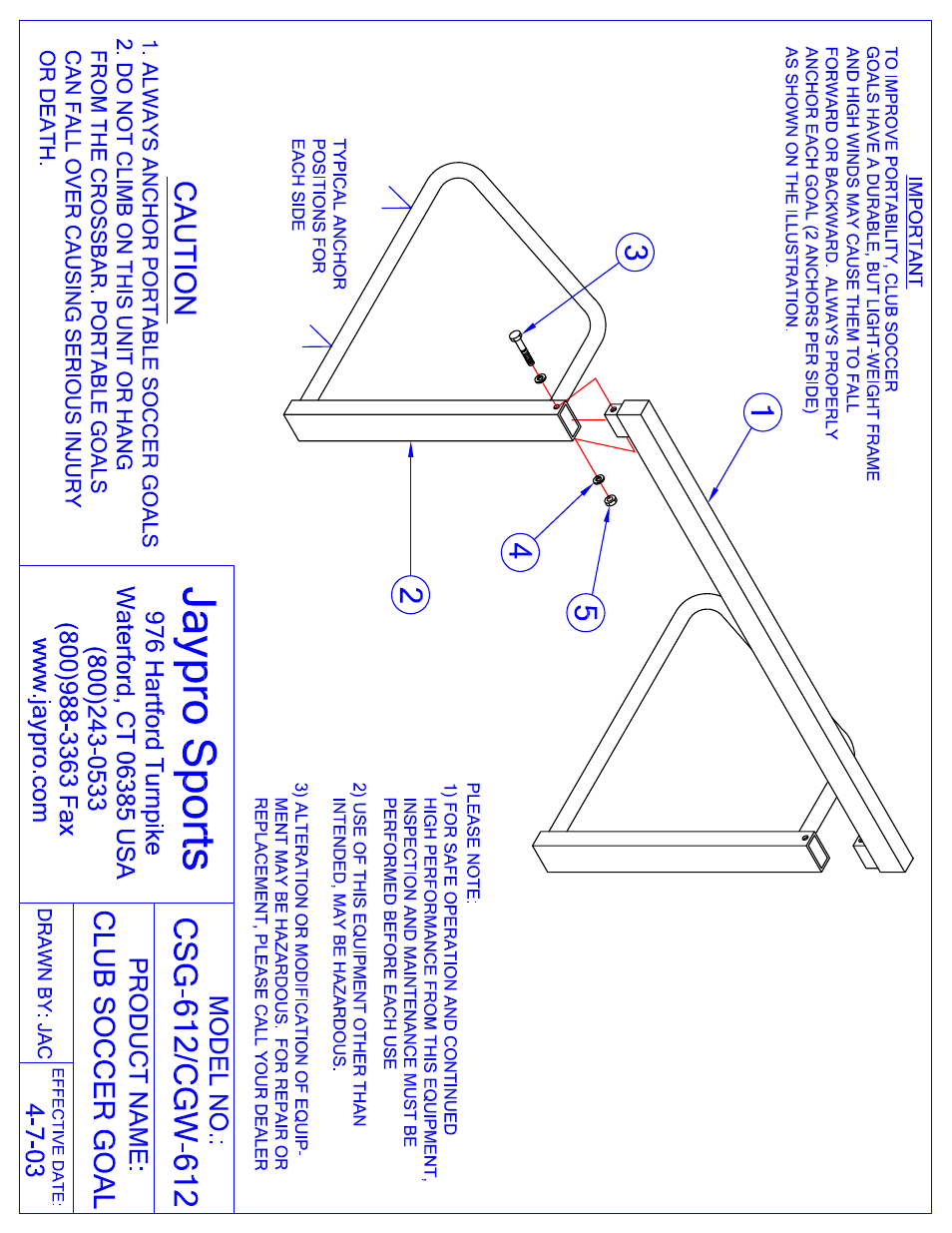 Jaypro Sports CSG-612S User Manual | 2 pages