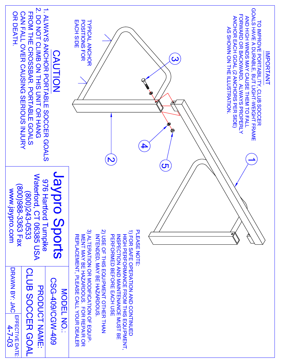 Jaypro Sports CSG-409S User Manual | 2 pages