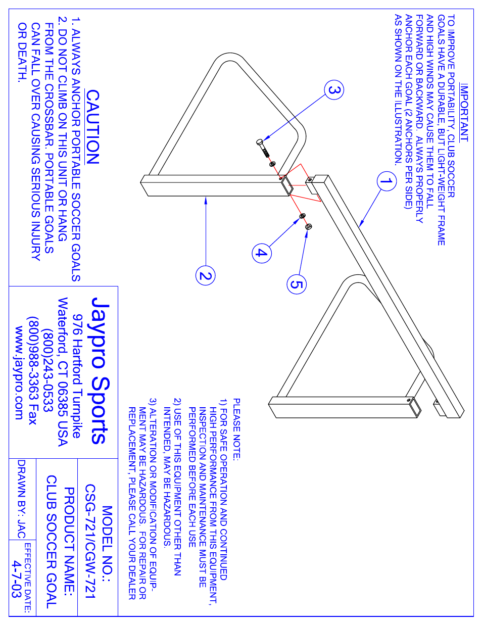 Jaypro Sports CSG-721 User Manual | 2 pages