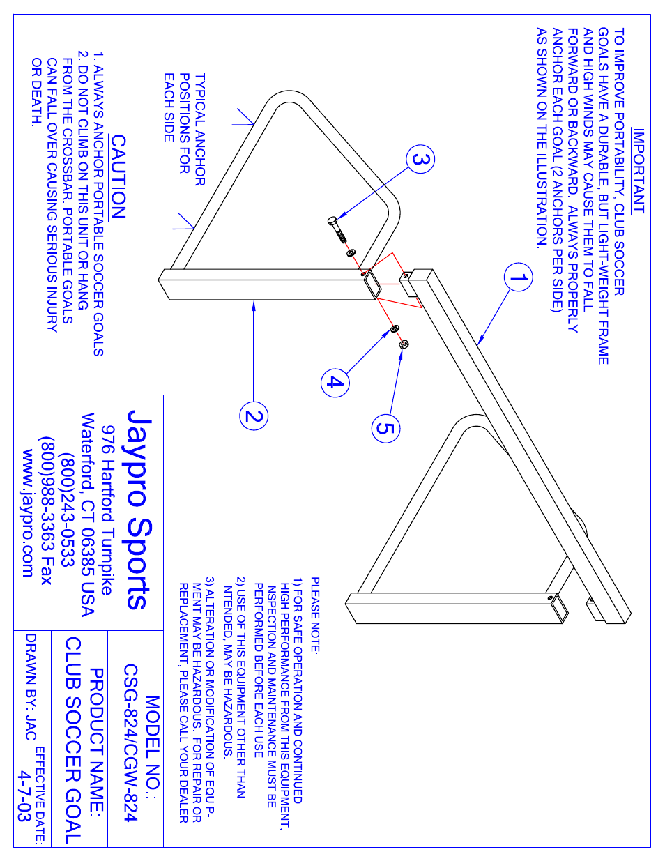 Jaypro Sports CSG-824 User Manual | 2 pages