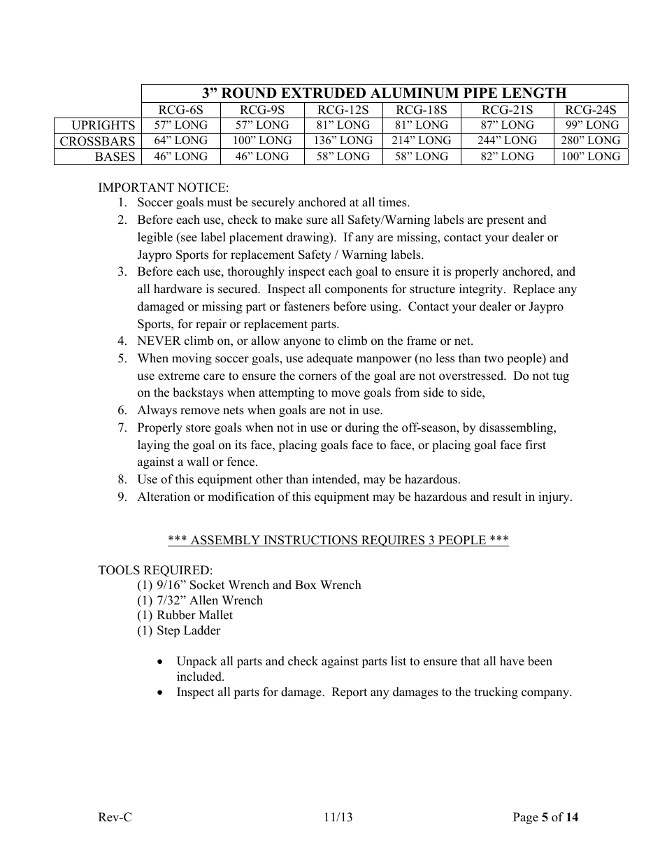 Jaypro Sports RCG-9S User Manual | Page 5 / 14