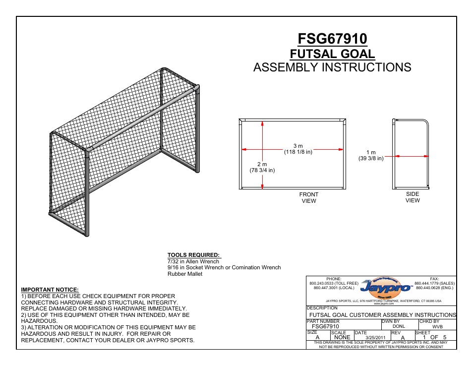 Jaypro Sports FSG67910 User Manual | 5 pages