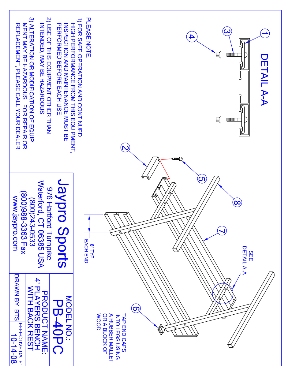 Jaypro Sports PB40PC User Manual | 2 pages