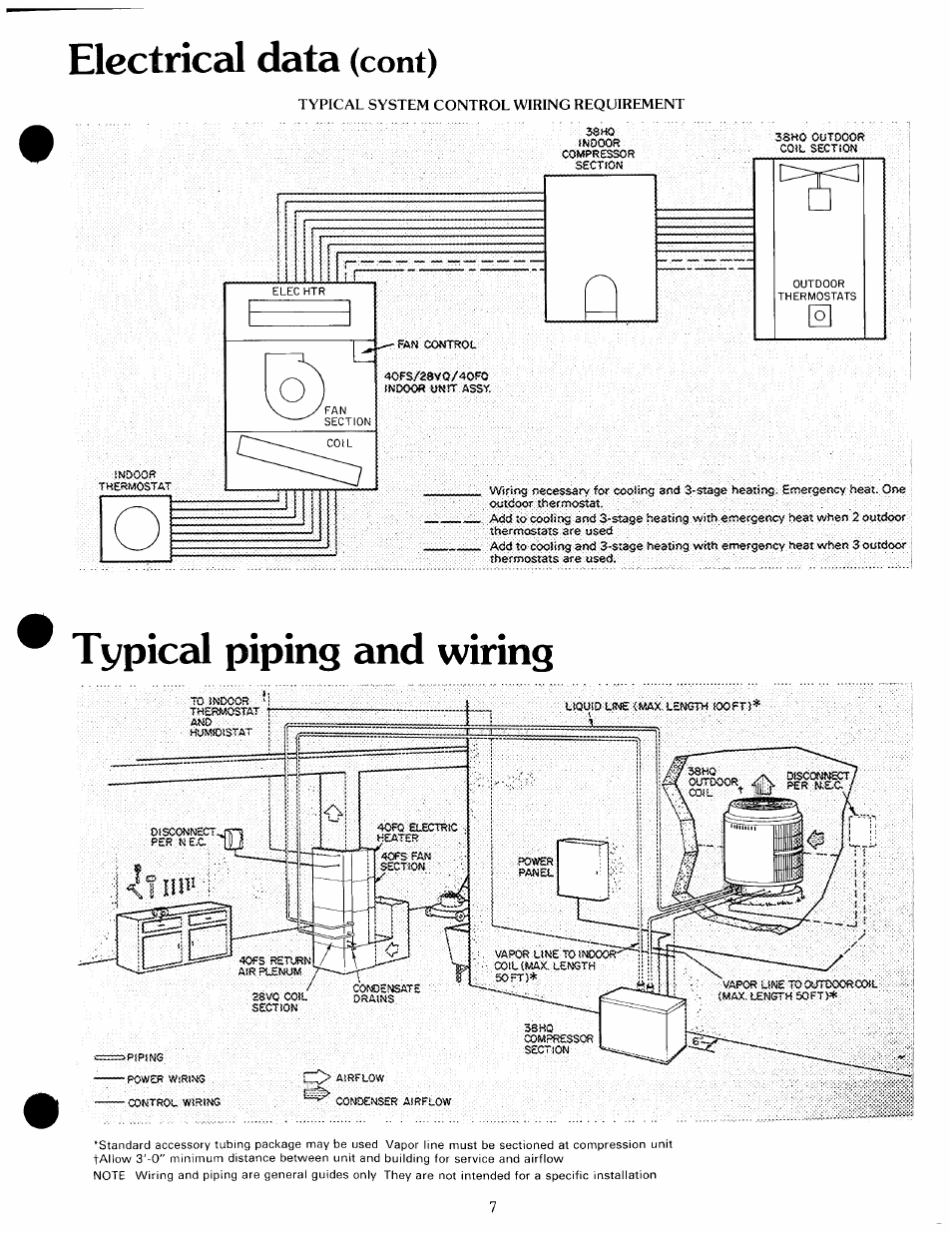 Electriccil data (cont), Typical piping and wiring, Electriccil data | Cont) | Carrier WEATHERMASTER 38HQ User Manual | Page 7 / 8