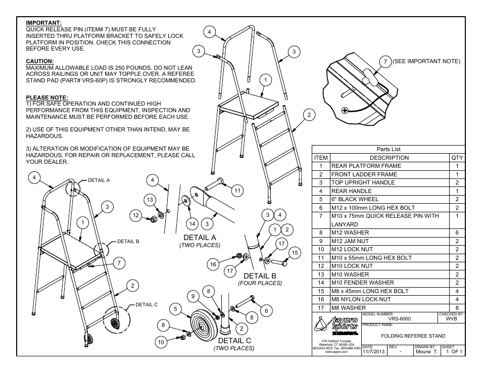 Jaypro Sports VRS-6000 User Manual | 1 page