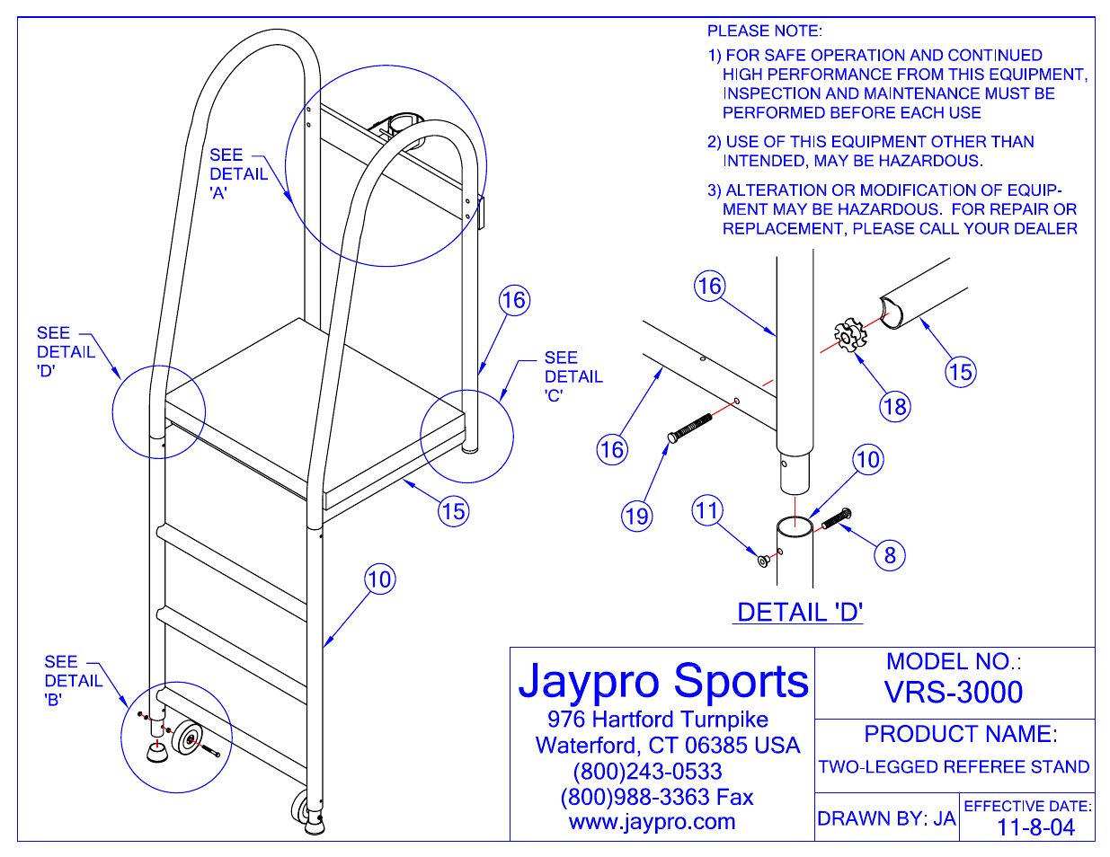 Jaypro Sports VRS-3000 User Manual | 3 pages