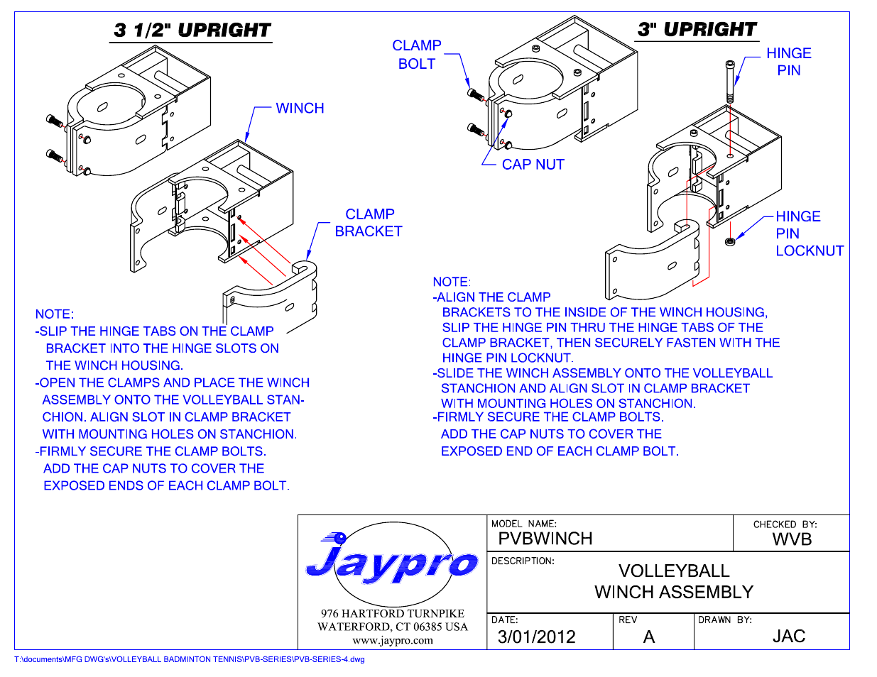 Jaypro Sports PVBWINCH User Manual | 3 pages