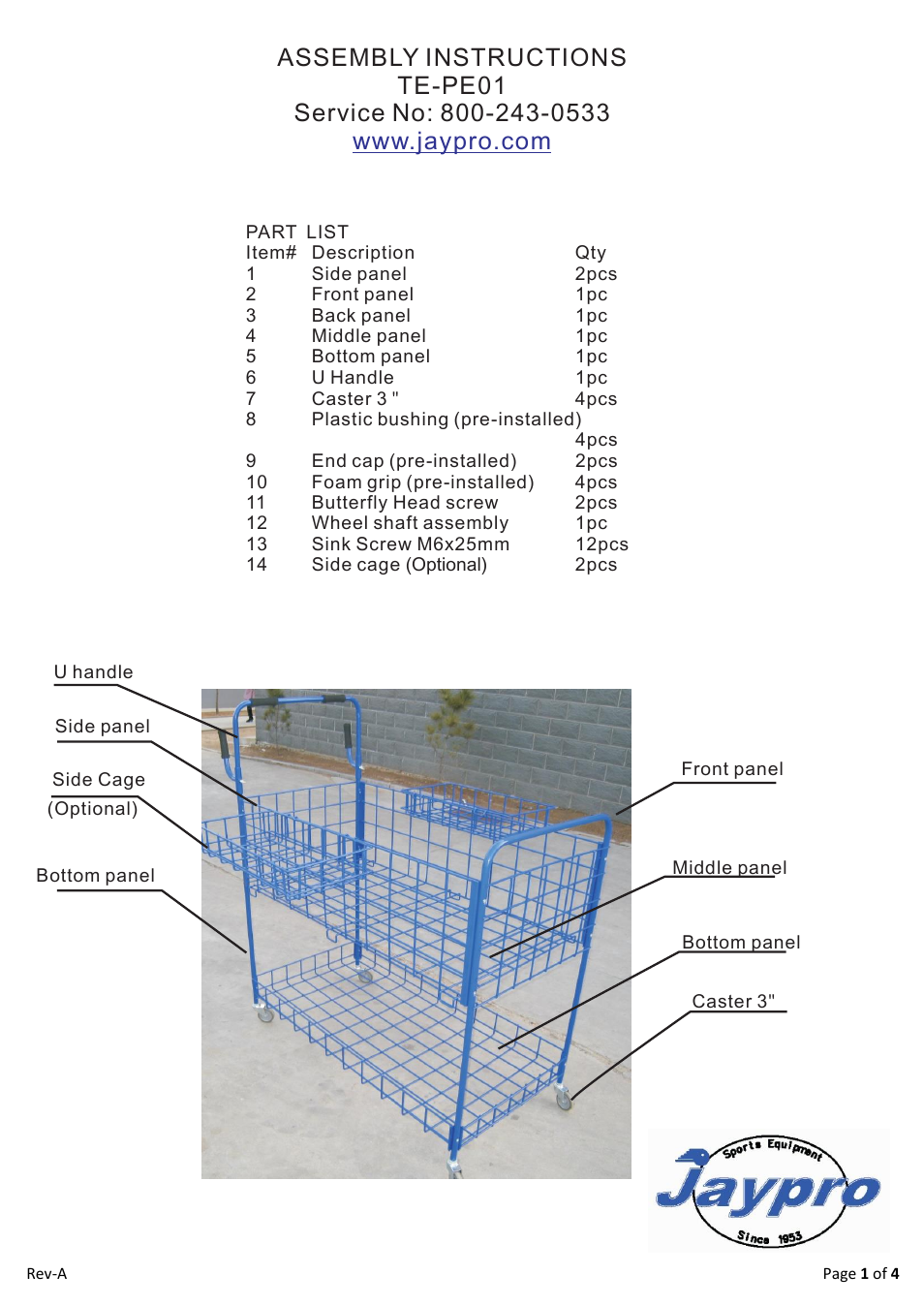 Jaypro Sports TE-PE01 User Manual | 4 pages