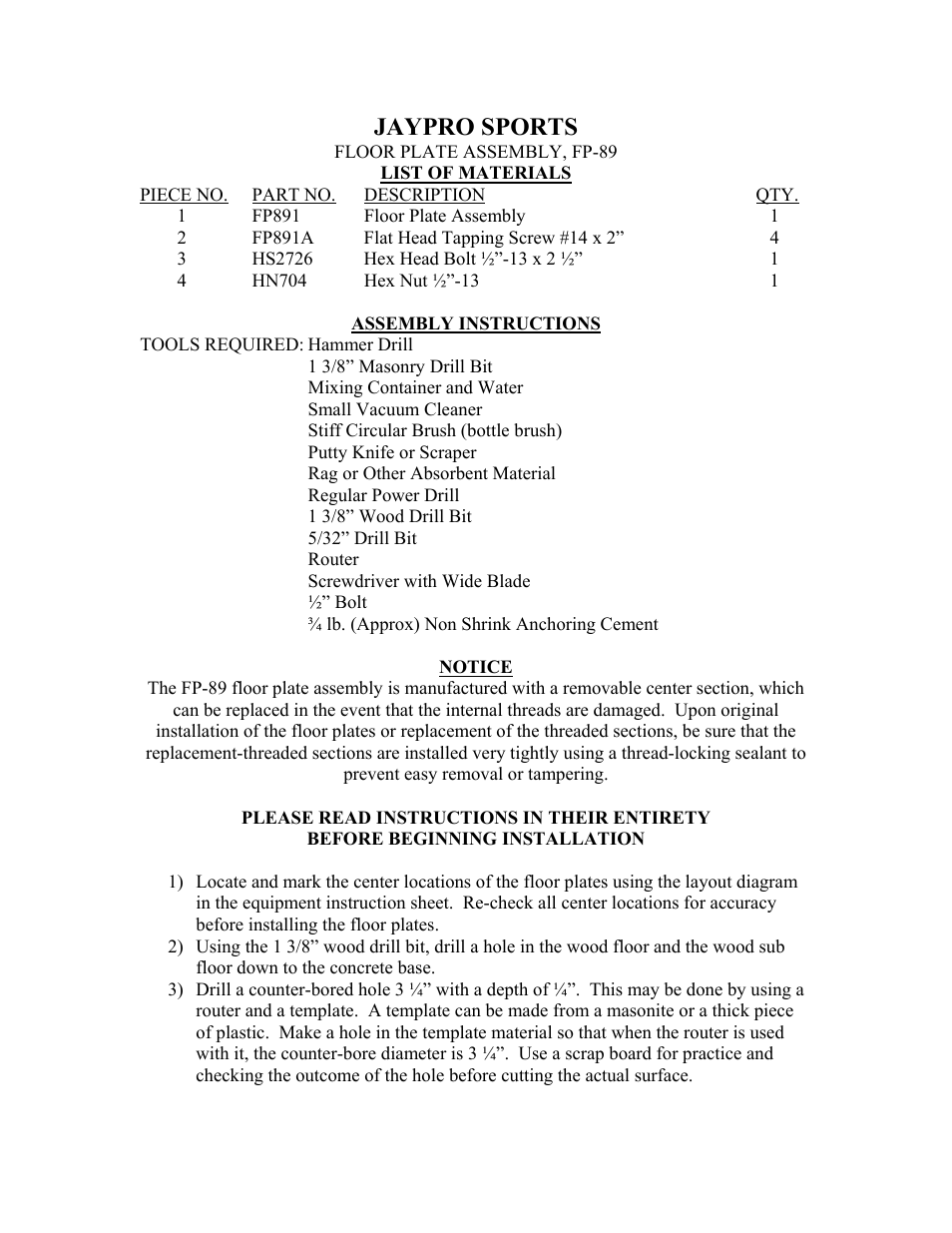Jaypro sports | Jaypro Sports FP-89 User Manual | Page 2 / 3