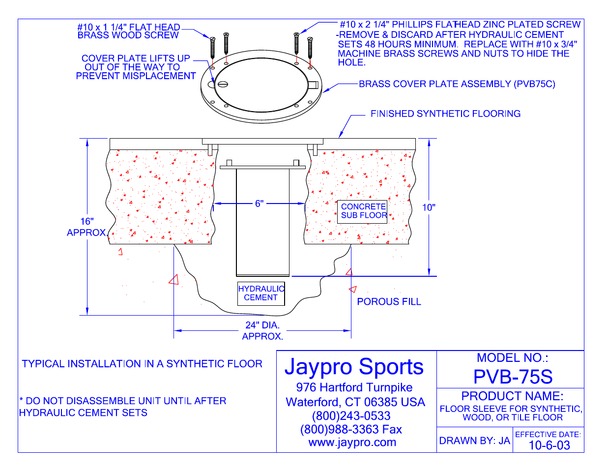 Jaypro Sports PVB-75S User Manual | 9 pages