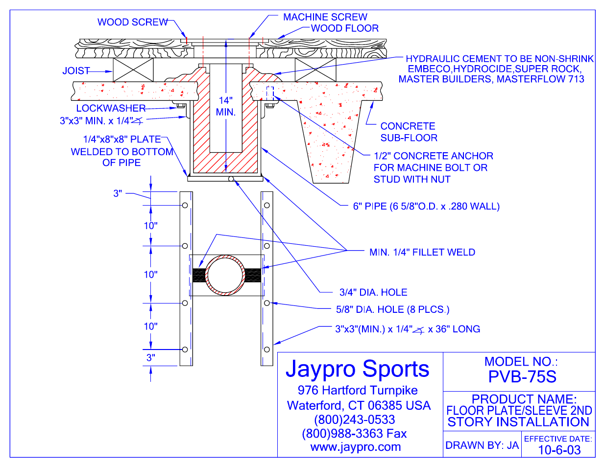 Jaypro Sports PVB-75S User Manual | Page 2 / 9