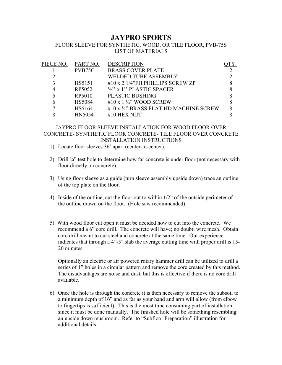 Jaypro sports | Jaypro Sports PVB-75S User Manual | Page 6 / 9