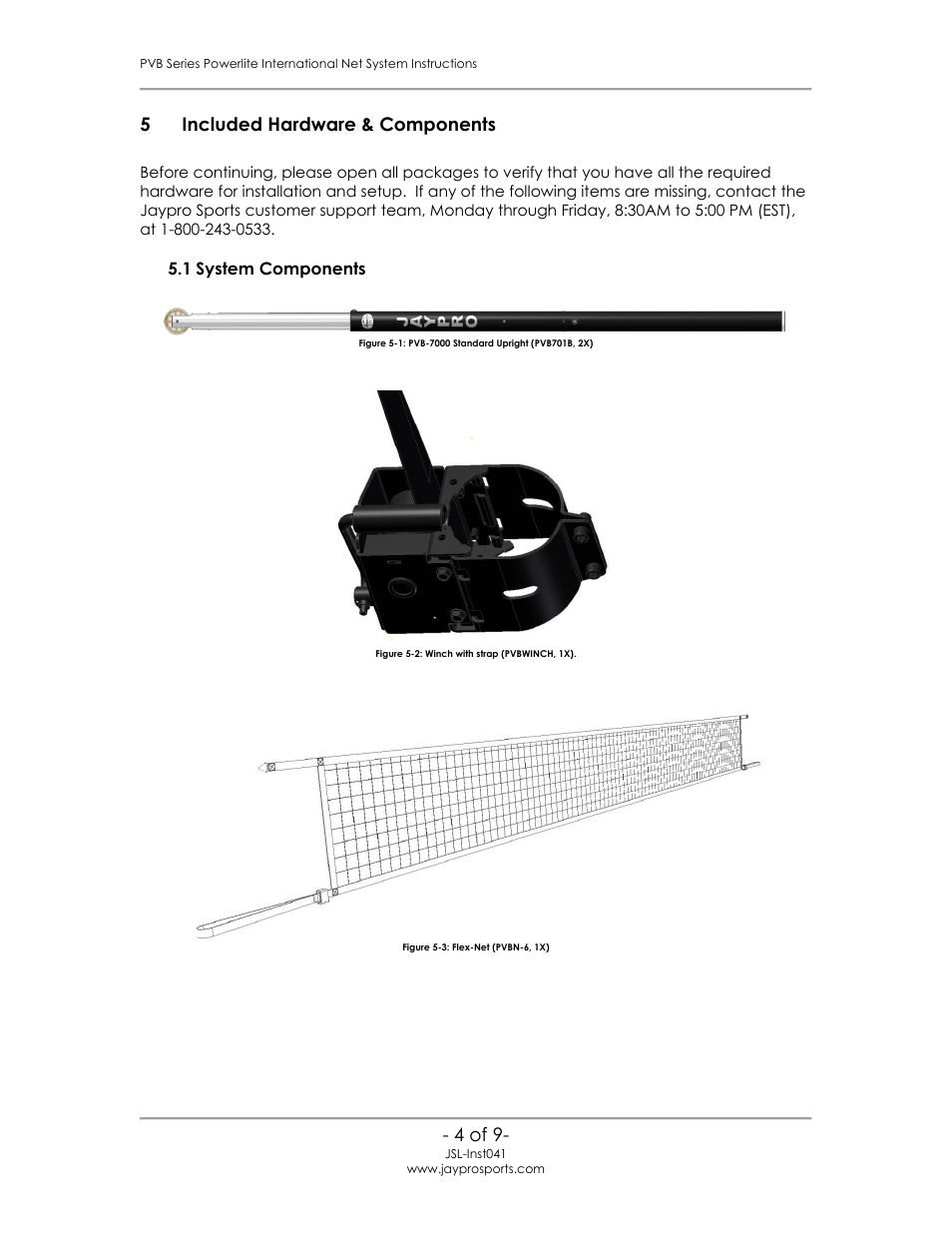 Included hardware & components, System components | Jaypro Sports PVB-6500 User Manual | Page 5 / 10