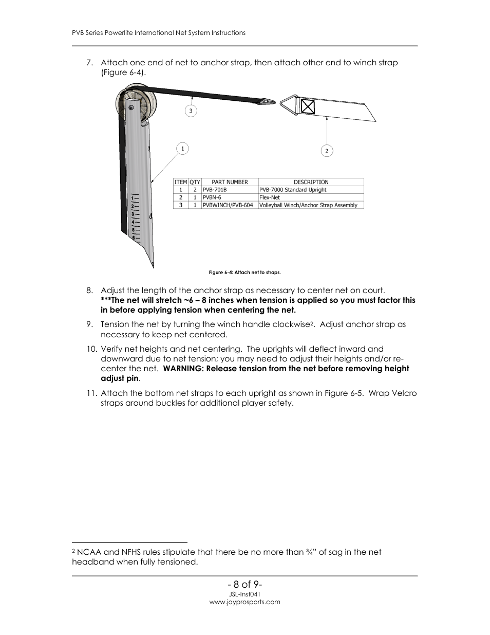 Jaypro Sports PVB-6500 User Manual | Page 9 / 10