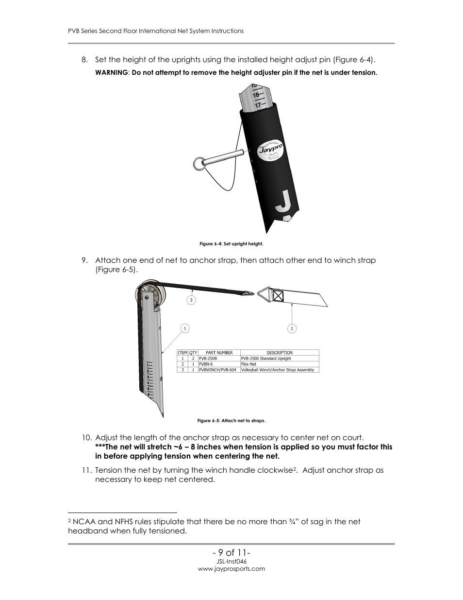 9 of 11 | Jaypro Sports PVB-2500 User Manual | Page 10 / 12