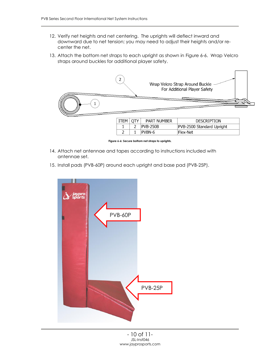 Jaypro Sports PVB-2500 User Manual | Page 11 / 12