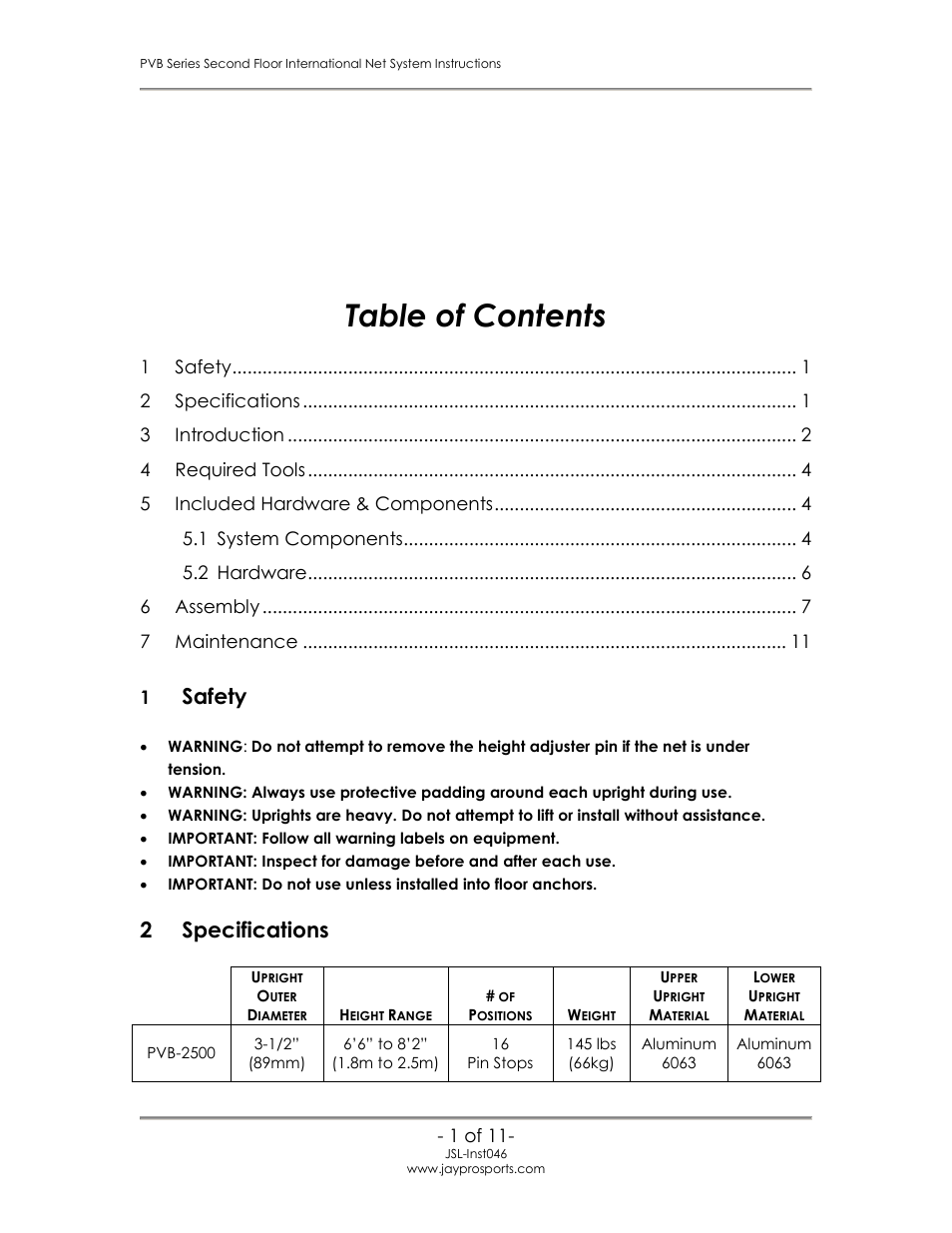 Jaypro Sports PVB-2500 User Manual | Page 2 / 12