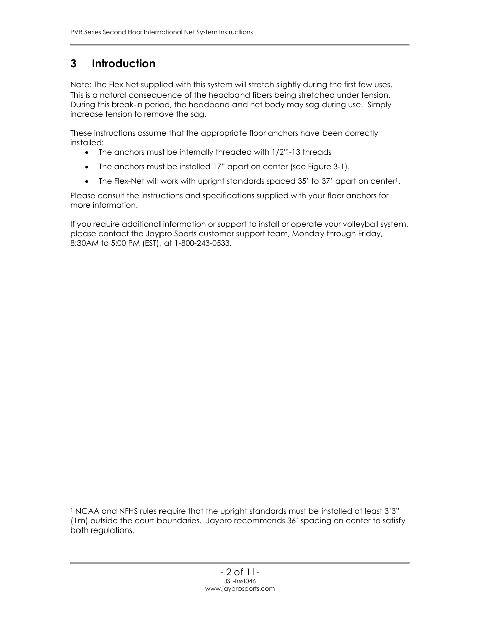Introduction, 3 introduction | Jaypro Sports PVB-2500 User Manual | Page 3 / 12