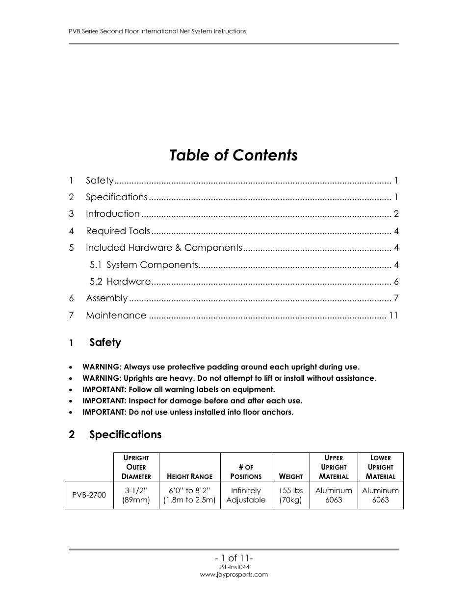 Jaypro Sports PVB-2700 User Manual | Page 2 / 12