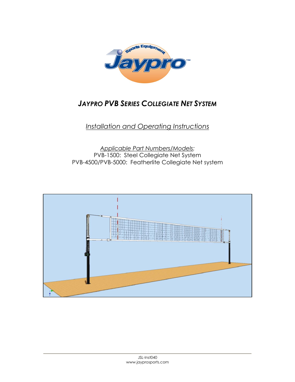 Jaypro Sports PVB-1500 User Manual | 10 pages