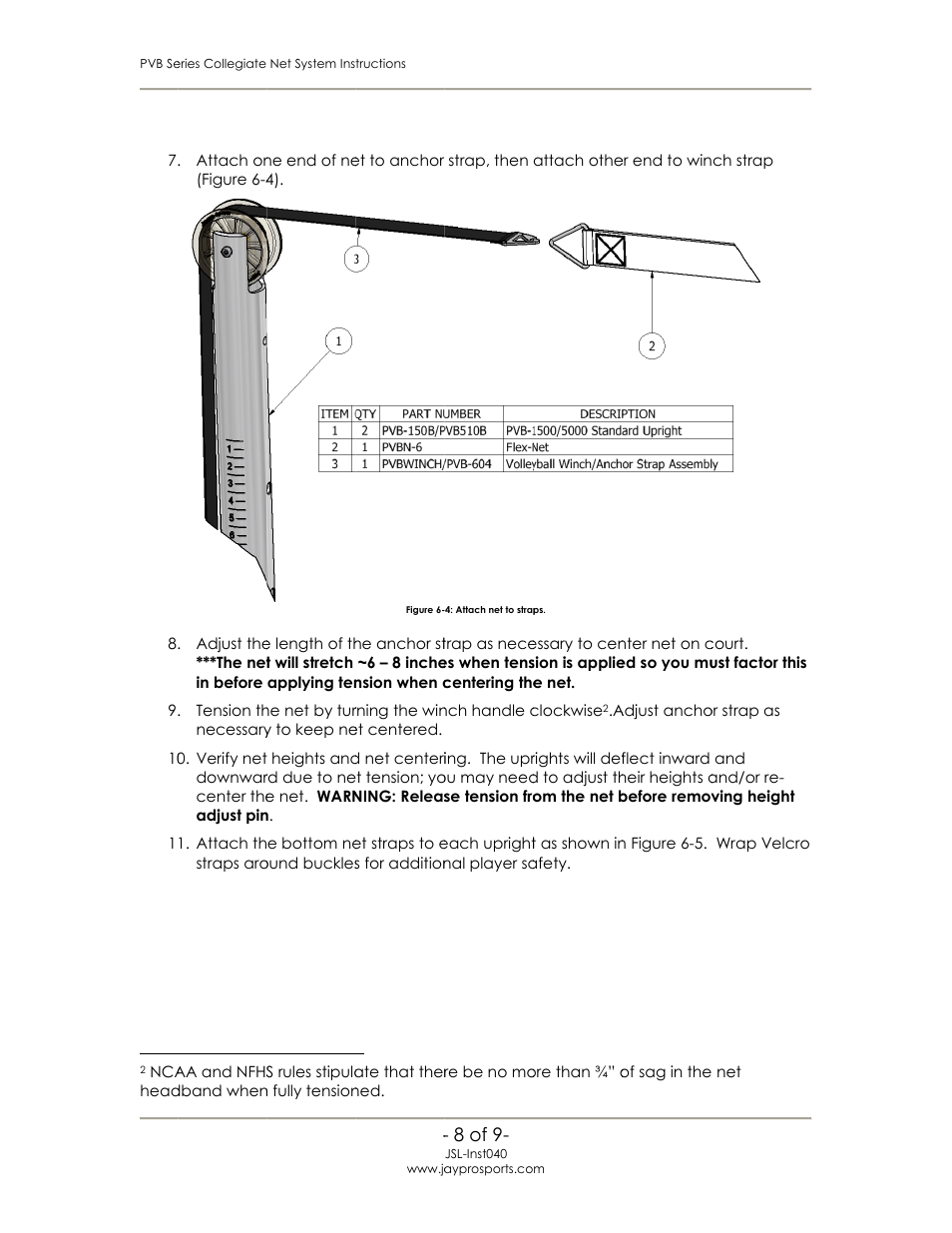 Jaypro Sports PVB-1500 User Manual | Page 9 / 10