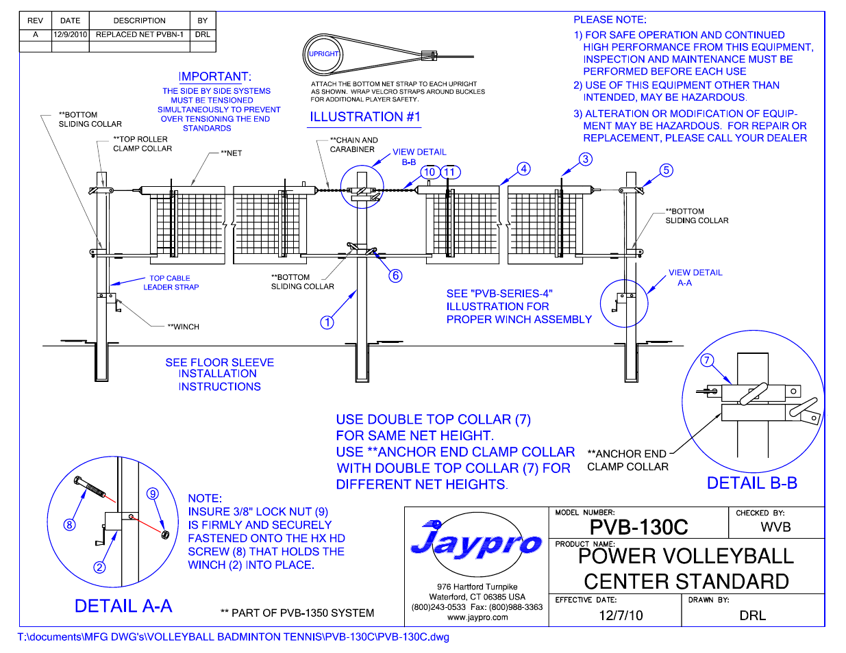 Jaypro Sports PVB-130C User Manual | 6 pages