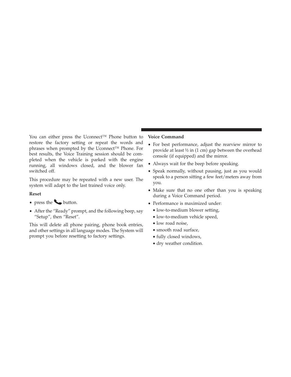 Reset, Voice command | Jeep 2013 Wrangler User Manual | Page 138 / 655