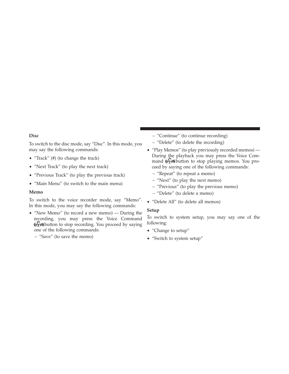 Disc, Memo, Setup | Jeep 2013 Wrangler User Manual | Page 152 / 655
