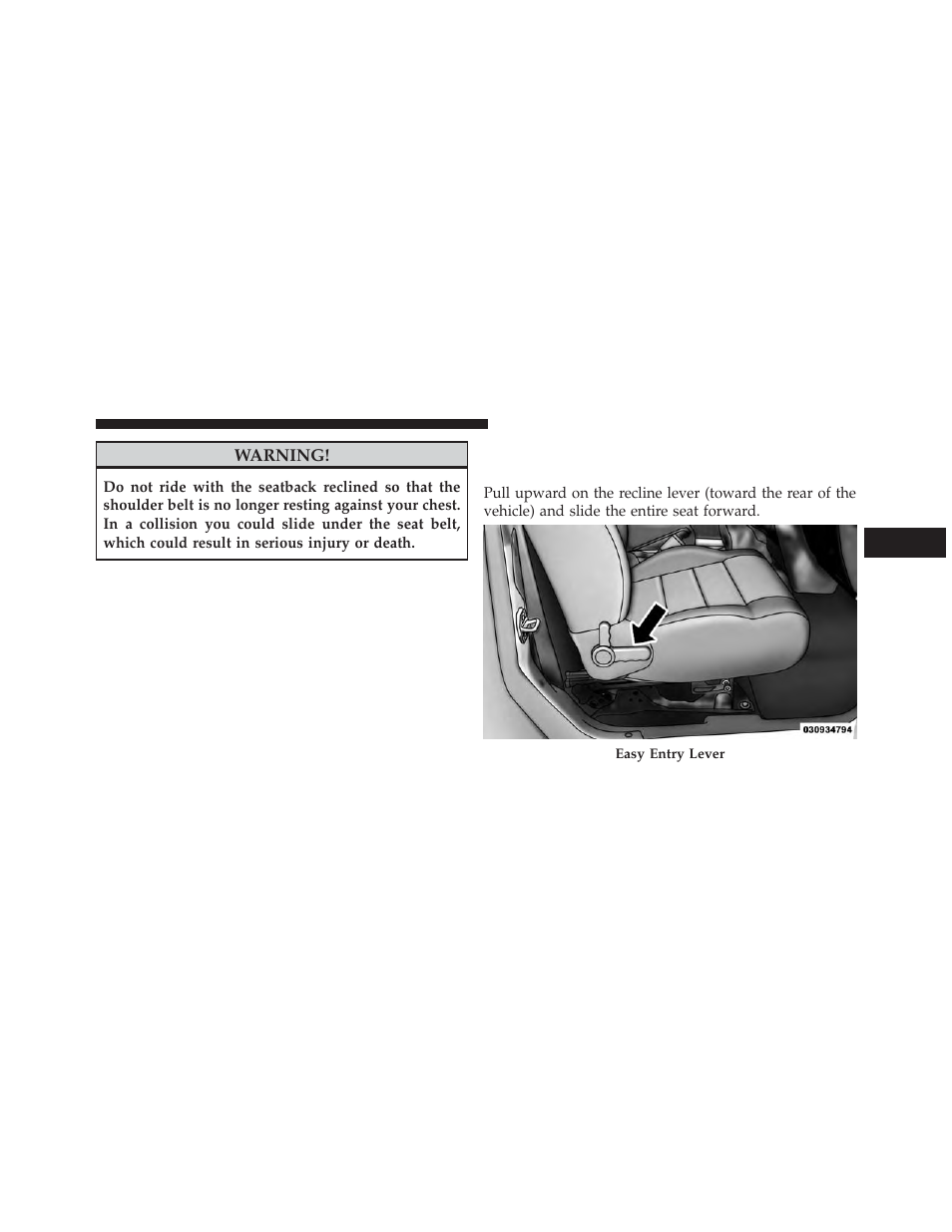Front passenger easy entry seat — two-door models, Front passenger easy entry seat, Two-door models | Jeep 2013 Wrangler User Manual | Page 157 / 655
