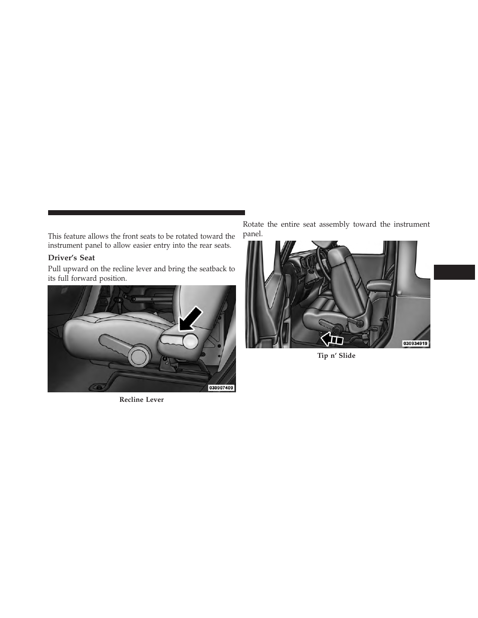 Tip n' slide seats — two-door models, Driver's seat, Tip n’ slide seats — two-door models | Jeep 2013 Wrangler User Manual | Page 159 / 655