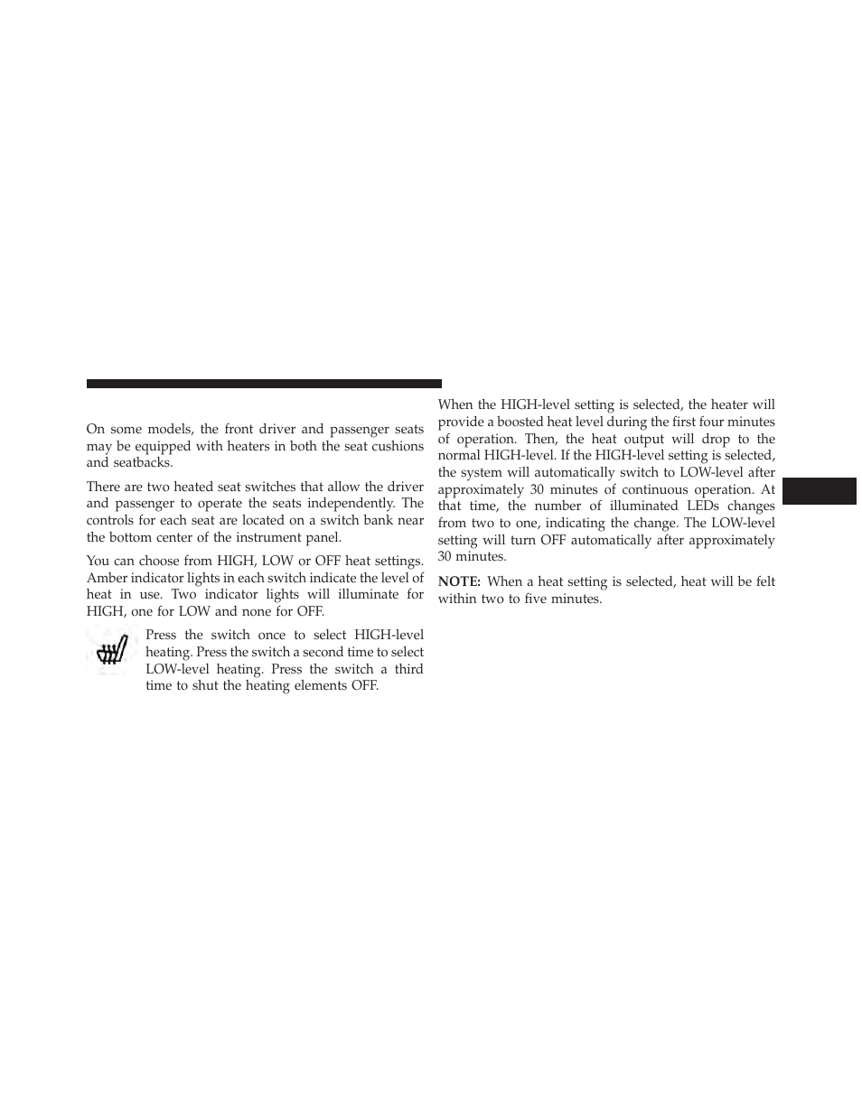 Heated seats — if equipped | Jeep 2013 Wrangler User Manual | Page 161 / 655