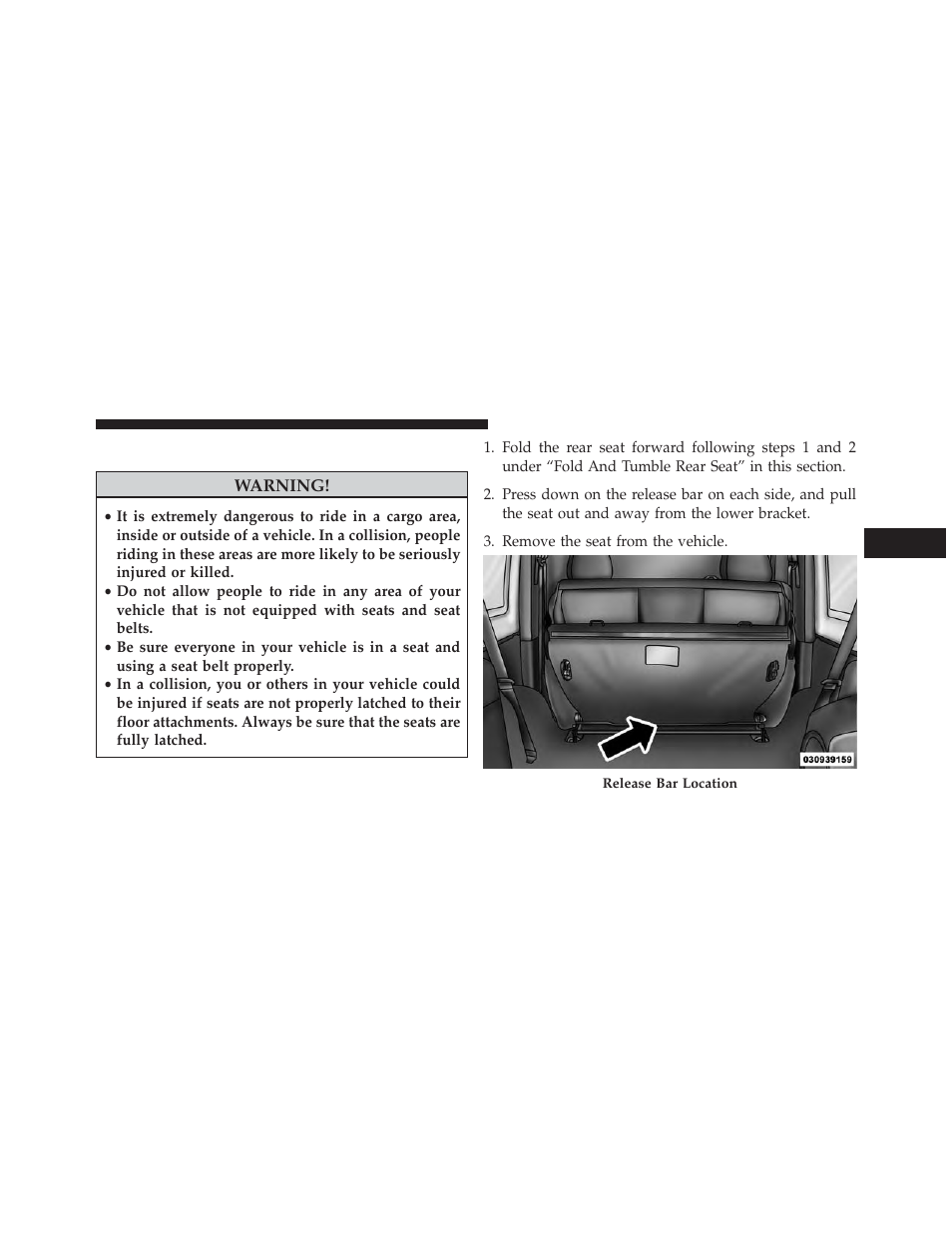 Removing the rear seat — two-door models, Removing the rear seat, Two-door models | Jeep 2013 Wrangler User Manual | Page 165 / 655