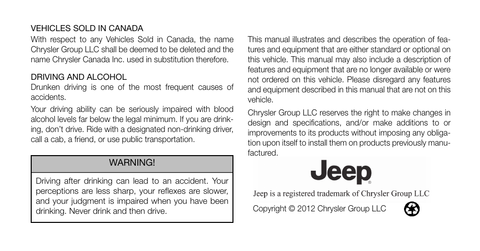 Jeep 2013 Wrangler User Manual | Page 2 / 655