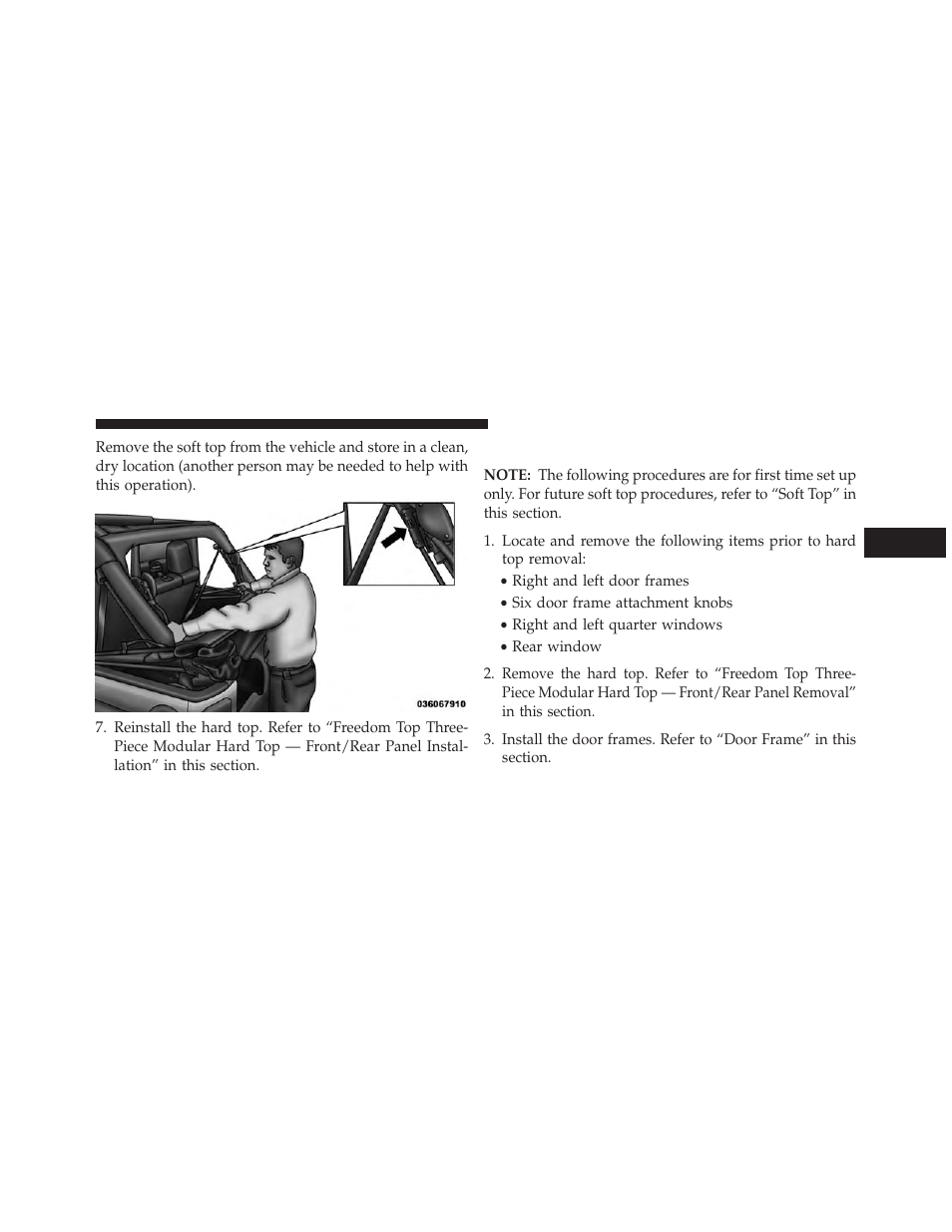 Installing the soft top — four-door models | Jeep 2013 Wrangler User Manual | Page 201 / 655