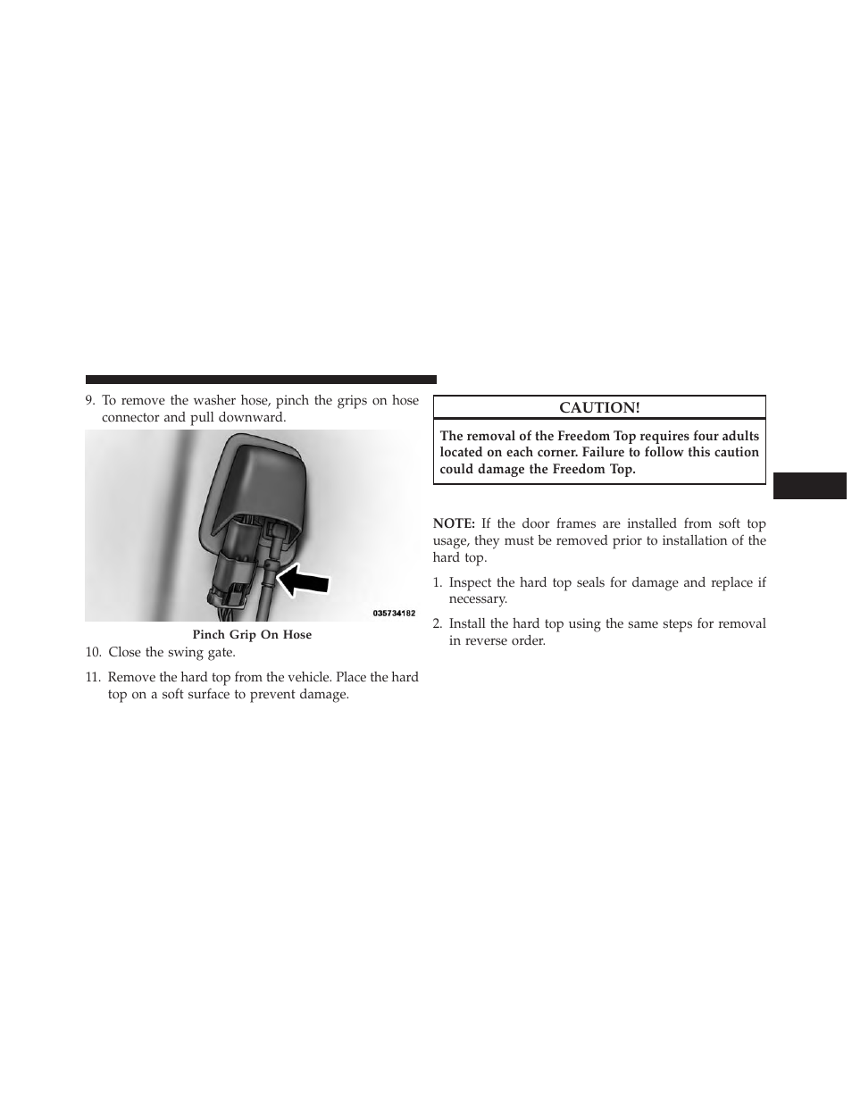 Rear hard top installation | Jeep 2013 Wrangler User Manual | Page 215 / 655