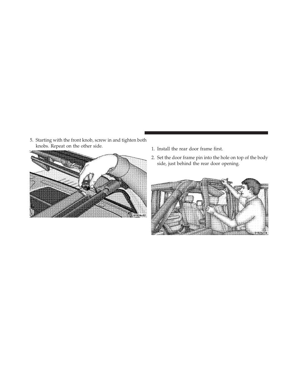 Door frame installation — four-door models, Door frame installation, Four-door models | Jeep 2013 Wrangler User Manual | Page 220 / 655