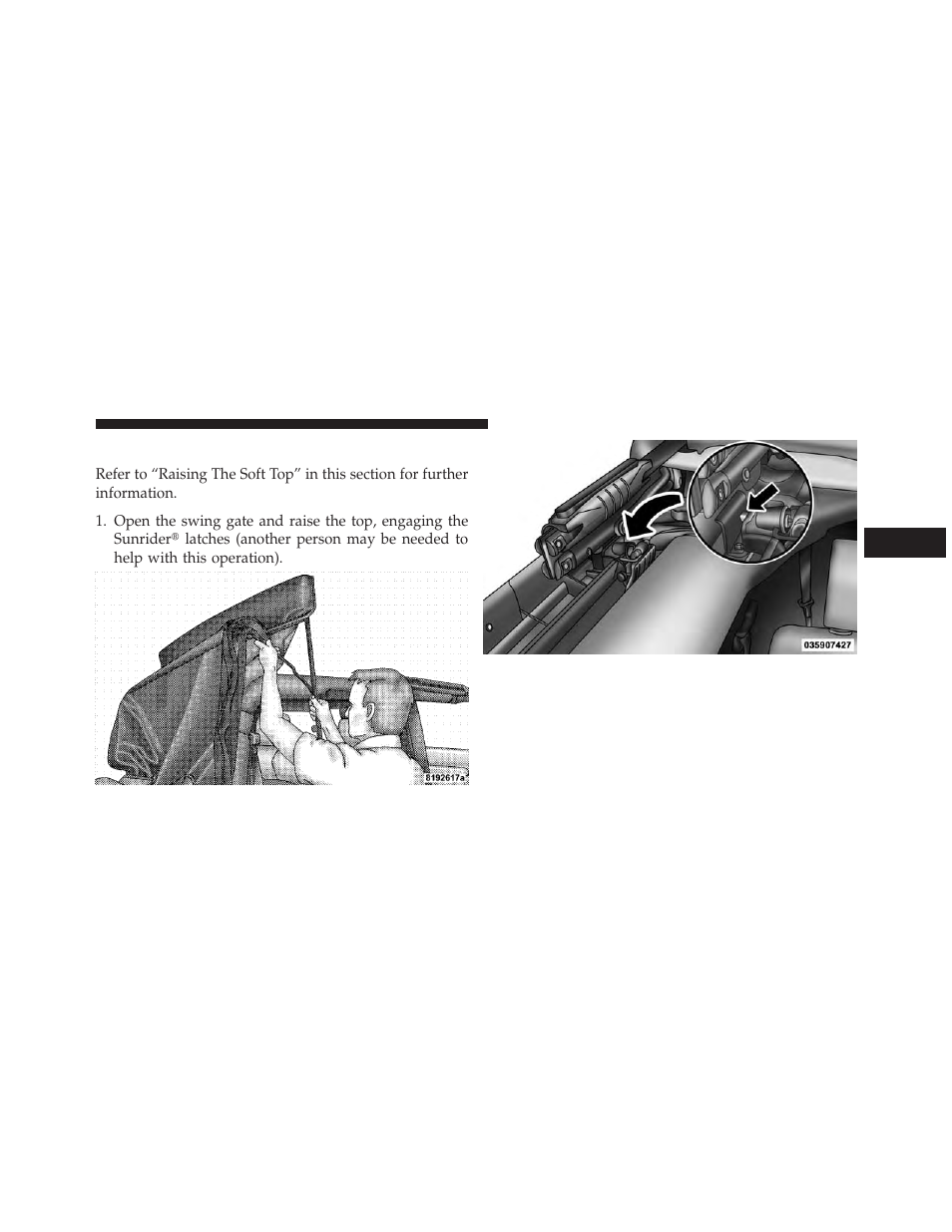 Quick steps to raising the soft top | Jeep 2013 Wrangler User Manual | Page 229 / 655