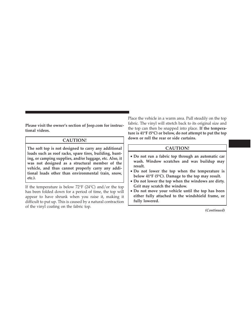 Soft top — four-door models | Jeep 2013 Wrangler User Manual | Page 251 / 655